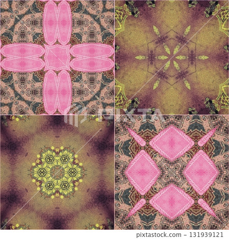 Traditional design with phulkari kalamkari motifs from Pakistan and Indian culture. Geometric ethnic floral pattern for carpet dupatta batik embroidery. Panjabi Digital print as boho Aztec texture art 131939121