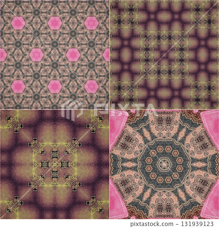 Traditional design with phulkari kalamkari motifs from Pakistan and Indian culture. Geometric ethnic floral pattern for carpet dupatta batik embroidery. Panjabi Digital print as boho Aztec texture art 131939123