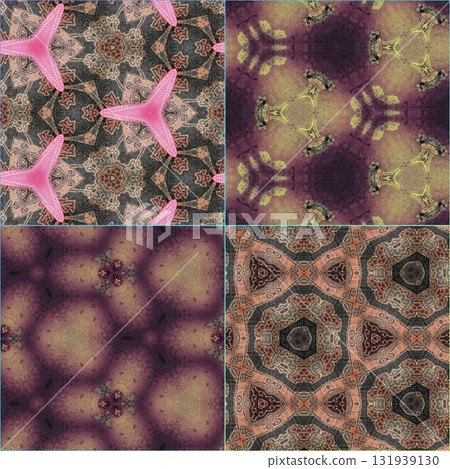 Traditional design with phulkari kalamkari motifs from Pakistan and Indian culture. Geometric ethnic floral pattern for carpet dupatta batik embroidery. Panjabi Digital print as boho Aztec texture art 131939130