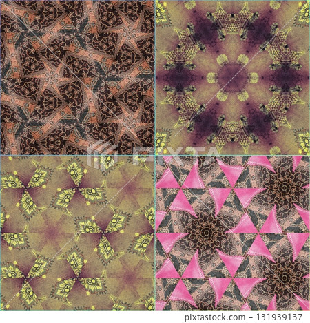 Traditional design with phulkari kalamkari motifs from Pakistan and Indian culture. Geometric ethnic floral pattern for carpet dupatta batik embroidery. Panjabi Digital print as boho Aztec texture art 131939137