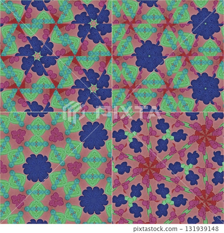 Traditional design with phulkari kalamkari motifs from Pakistan and Indian culture. Geometric ethnic floral pattern for carpet dupatta batik embroidery. Panjabi Digital print as boho Aztec texture art 131939148