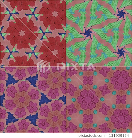 Traditional design with phulkari kalamkari motifs from Pakistan and Indian culture. Geometric ethnic floral pattern for carpet dupatta batik embroidery. Panjabi Digital print as boho Aztec texture art 131939154