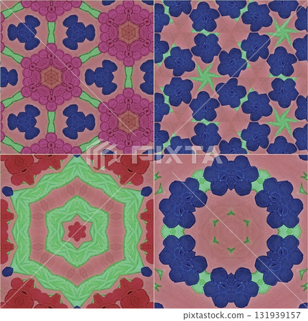 Traditional design with phulkari kalamkari motifs from Pakistan and Indian culture. Geometric ethnic floral pattern for carpet dupatta batik embroidery. Panjabi Digital print as boho Aztec texture art 131939157