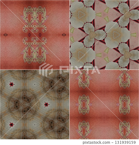 Traditional design with phulkari kalamkari motifs from Pakistan and Indian culture. Geometric ethnic floral pattern for carpet dupatta batik embroidery. Panjabi Digital print as boho Aztec texture art 131939159