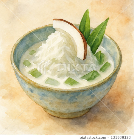 水彩風椰奶冰甜點插畫 清新夏日風格 手繪質感美食藝術圖 131939323