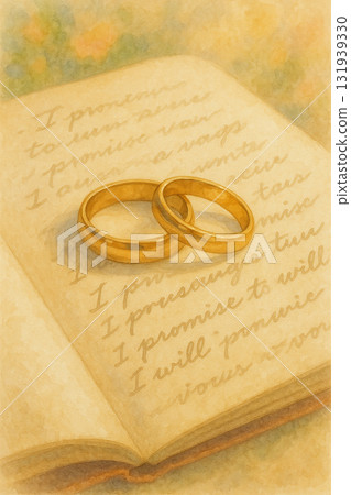 Watercolor painting | Marriage vows, consent of love in golden light and shadow Watercolor painting | Marriage vows, consent of love in golden light and shadow 131939330