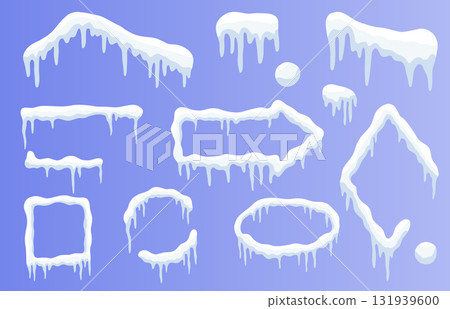 Snowcap arrow, circle, and square frames with ice 131939600