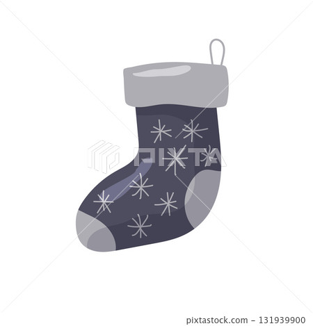 Festive winter stocking decorated with snowflakes in soft shades of gray 131939900