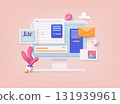 3D Web Vector Illustrations. Computer with open pages. Landing page template for web. 3D Web Vector Illustrations. Computer with open pages. Landing page template for web. 131939961