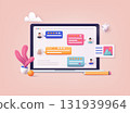 3D Web Vector Illustrations. Laptop with review rating. Reviews stars with good and bad rate and text. 3D Web Vector Illustrations. Laptop with review rating. Reviews stars with good and bad rate and text. 131939964