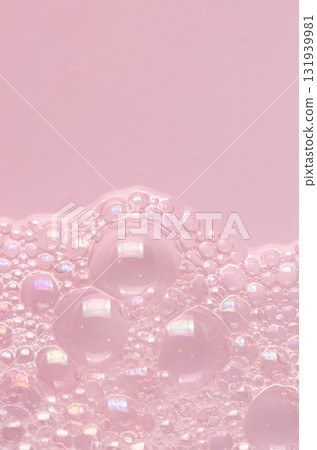 Bubbles of body gel or soap foam or shaving gel. Closeup. Copy space 131939981