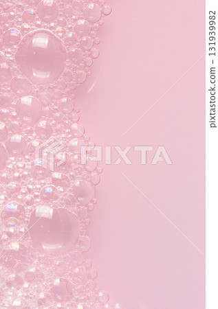Bubbles of body gel or soap foam or shaving gel. Closeup. Copy space 131939982