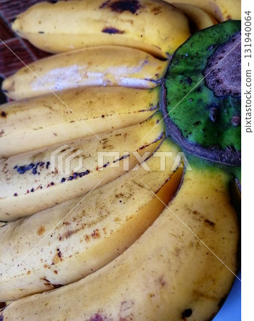 Hundred percent organic banana collected from garden. Spotted skin of ripe bananas means it is not treated with hazard chemicals and ripe in tree naturally Hundred percent organic banana collected from garden. Spotted skin of ripe bananas means it is not treated with hazard chemicals and ripe in tree naturally 131940064