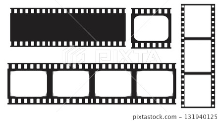 Set Old cinematic frame, video film strip. Retro vintage tape empty template with slide. Tape border, grunge textured silhouette. Video photo reel on background  131940125