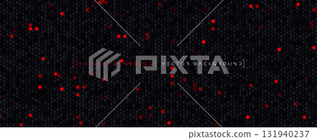 Futuristic dark hexagon honeycomb tech background, red glowing particles for cyber, data, gaming, esports, fintech, data science. Digital technology backgrounds. Vector illustration 131940237