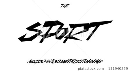 Fidgety jumpy sport font. Joyful groovy typeset. Crazy irrepressible alphabet, restless type. Dancing letters for street urban art, festival and carnival headline. Vector typographic design 131940259