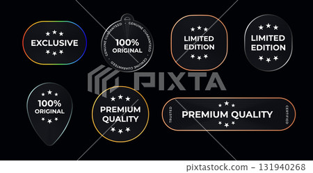 Exclusive Premium Quality And Limited Edition Labels Collection With Modern Neon Outlined Badges For Original Certified Products. Black Friday Cyber Monday Promotional Logos. Vector Illustration 131940268