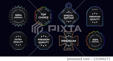 Premium Quality And Special Edition Badges Collection With Neon Outlined Labels For Original, Top Choice, And Exclusive Certified Products. Vector Illustration 131940271