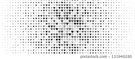 Love Heart Halftone Pattern Background, Black And Gray Gradient Hearts On White Create Abstract Wave Texture, Seamless Minimal Romantic Design For Valentine And Wedding Projects. Vector Illustration. 131940280