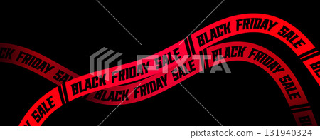Red Ribbons Black Friday Banner Promotion. Ad Tapes for Promotional Offers for Holiday Discount, Retail Promo, Web, Social Poster. Original Curved Lines to Increase Sales of Shop. Vector Illustration 131940324