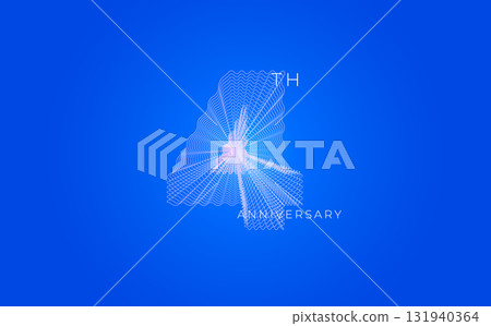 Anniversary Celebration Date Emblem Badge, Abstract 4th Logo Blue Background for Invitation Greeting Card, Corporate Jubilee Sign, Commemorate Occasion Symbol. Wavy Guilloche. Vector Illustration 131940364