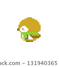 Pixel art of a scarf and a sideways owl 131940365
