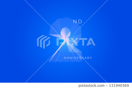 Anniversary Celebration Date Emblem Badge, Abstract 2nd Logo Blue Background for Invitation Greeting Card, Corporate Jubilee Sign, Commemorate Occasion Symbol. Wavy Guilloche. Vector Illustration Anniversary Celebration Date Emblem Badge, Abstract 2nd Logo Blue Background for Invitation Greeting Card, Corporate Jubilee Sign, Commemorate Occasion Symbol. Wavy Guilloche. Vector Illustration 131940369