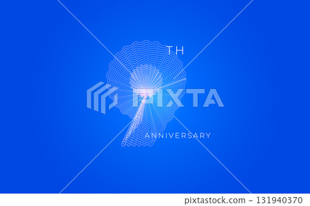 Anniversary Celebration Date Emblem Badge, Abstract 9th Logo Blue Background for Invitation Greeting Card, Corporate Jubilee Sign, Commemorate Occasion Symbol. Wavy Guilloche. Vector Illustration 131940370
