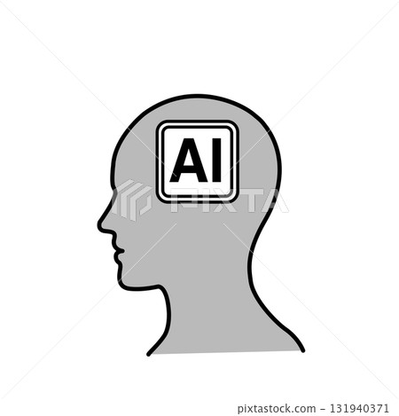 人工智慧圖像。簡單的AI插圖。圖示.標記。生成式AI。單色輪廓。 131940371