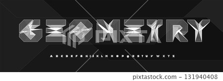 Geometric futuristic font with layered line contours forming optical illusion style letters. Perfect for science branding, architecture posters, digital design, cyberpunk projects. Vector typeset. Geometric futuristic font with layered line contours forming optical illusion style letters. Perfect for science branding, architecture posters, digital design, cyberpunk projects. Vector typeset. 131940408