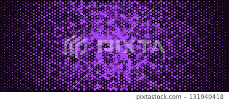 Abstract purple hexagon halftone background, neon techno grid with dynamic glow. Perfect for tech posters, event flyers, website hero, app splash, club promo, presentation cover. Vector illustration Abstract purple hexagon halftone background, neon techno grid with dynamic glow. Perfect for tech posters, event flyers, website hero, app splash, club promo, presentation cover. Vector illustration 131940418
