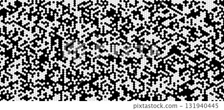 Black White Hexagon Cellular Pattern Texture Background. Abstract Tech Backdrop, Honeycomb Noise BG For Covers, Wallpaper, Packaging, And Sci-Fi Design. Vector Illustration. Black White Hexagon Cellular Pattern Texture Background. Abstract Tech Backdrop, Honeycomb Noise BG For Covers, Wallpaper, Packaging, And Sci-Fi Design. Vector Illustration. 131940445