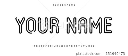 Modern Outline Sans Serif Alphabet, Rounded Monoline Letters And Numbers, Neon Tube Customizable Your Name Display Typeface For Logos, Headlines, Posters, Branding, Web UI. Vector Typeset. 131940473