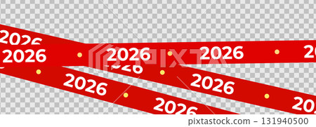 Diagonal Red 2026 Tape With Dots, Perfect For Holiday Season Campaigns, Packaging Design, Posters, And Promotional Materials. Vector Illustration. 131940500