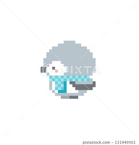Pixel art of a light blue scarf and a sideways owl Pixel art of a light blue scarf and a sideways owl 131940501