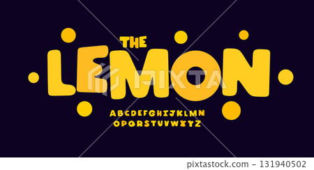 Juicy bubble alphabet, bold rounded sunny font, yellow cartoon font for sticker logo, summer sign headline, playful typographic design, modern fluffy heavy vibrant typography. Vector typeset. Juicy bubble alphabet, bold rounded sunny font, yellow cartoon font for sticker logo, summer sign headline, playful typographic design, modern fluffy heavy vibrant typography. Vector typeset. 131940502