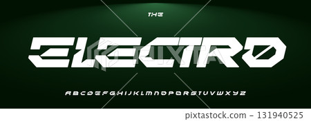 Cyberpunk racing alphabet, bold wide italic geometric letters, futuristic tech font, sharp robotic type for EDM logo, Sci-Fi game headline, hacking UI, cyber race, digital interface. Vector typeset. 131940525