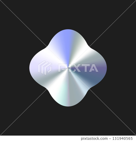 Glossy Chrome Gradient Clover Shape for Sale Tag, Premium Label, Discount Badge or Original Product Sticker. Modern Iridescent Holographic Emblem for Logo and Promo Design. Vector Illustration 131940565