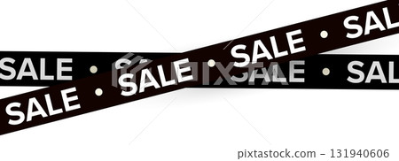 Black Sale Tape Banner With White Text Isolated On White Background. Fashion Style Promotional Ribbon For Shopping, Special Offer, Discount, Clearance, Or Marketing Design. Vector Illustration Black Sale Tape Banner With White Text Isolated On White Background. Fashion Style Promotional Ribbon For Shopping, Special Offer, Discount, Clearance, Or Marketing Design. Vector Illustration 131940606