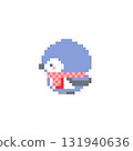 A pixelated picture of a sideways owl with a red scarf 131940636