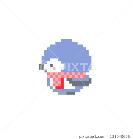 A pixelated picture of a sideways owl with a red scarf 131940636