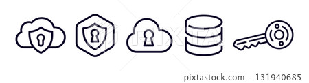 Cloud Security Line Icons Set for Data Encryption, Database Safety, Key Access, Database Storage Protection, Cloud Lock Pictograms For Tech Projects. Cybersecurity Infrastructure. Vector Illustration. Cloud Security Line Icons Set for Data Encryption, Database Safety, Key Access, Database Storage Protection, Cloud Lock Pictograms For Tech Projects. Cybersecurity Infrastructure. Vector Illustration. 131940685