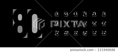 Elegant grayscale jubilee anniversary numbers on black. Sophisticated visual for birthday, celebration, milestone branding, years-based identity. Bold premium minimal layout. Vector illustration Elegant grayscale jubilee anniversary numbers on black. Sophisticated visual for birthday, celebration, milestone branding, years-based identity. Bold premium minimal layout. Vector illustration 131940686