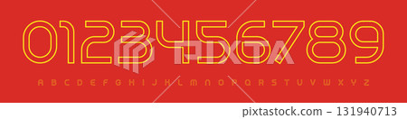 Bold Retro Line Numbers Letters, Outline Font Geometric Linear Style for Sport Event Headlines, Business Anniversary Years, Music Covers Posters, Tech Futuristic Logo. Vector Illustration. 131940713