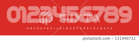 Linear Racing Number Font, Bold Italic Rounded Alphabet for motorsports, soccer, sports car branding, race events, esports jersey numbers, or fast-paced digital interfaces. Vector Illustration. Linear Racing Number Font, Bold Italic Rounded Alphabet for motorsports, soccer, sports car branding, race events, esports jersey numbers, or fast-paced digital interfaces. Vector Illustration. 131940722