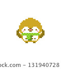 A pixelated picture of an owl with a green scarf cheering 131940728
