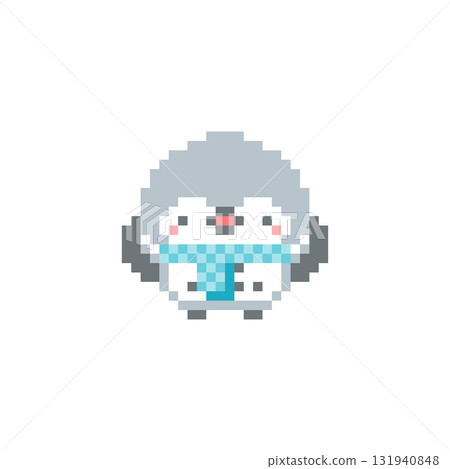 Pixel art of a light blue scarf and a cheering owl 131940848