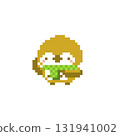 Pixel art of an owl with a green scarf and a raised hand 131941002