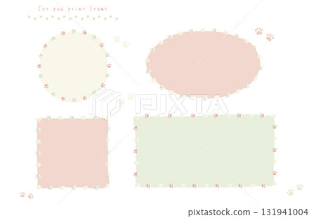 用貓（動物）腳印裝飾的可愛背景框架插圖集 131941004