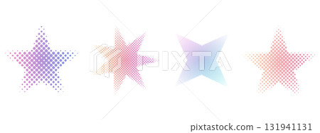 Halftone stars set dotted y2k trendy decoration. Gradient retro pixel, grain effect. Pop art style dotted hearts, isolated on white  131941131